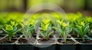 Potted Seedlings Growing in Fertile Soil