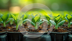 Potted Seedlings Growing in Fertile Soil