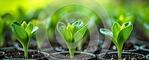 Potted Seedlings Growing in Fertile Soil