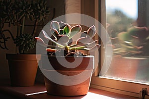 potted succulent next to window with indirect sunlight