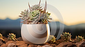 A potted succulent plant on a rock