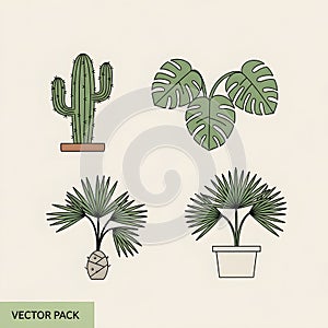 Potted Tropical Plants Vector Pack
