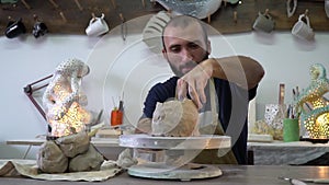 Potter working in the pottery working place