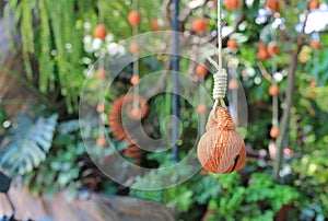 Pottery is a bell shape hanging. Earthenware garden decoration