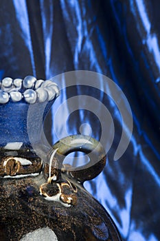 Pottery on blue background