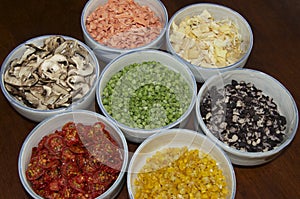 Pottery bowls full of dehydrated food