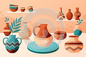 Pottery composition in flat design