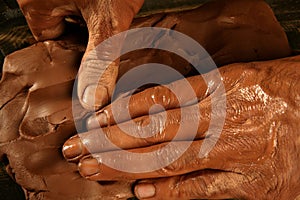 Pottery craftmanship potter hands work clay