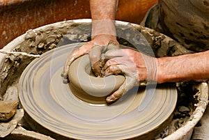 Pottery handcraft close-up at evening greek light