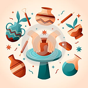 Pottery illustration in flat design