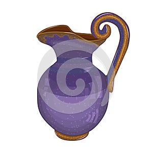 Pottery isolated on white background. Ceramic pitcher. Clay old jug. Earthen pot or carafe. photo
