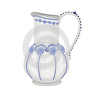 Pottery isolated on white background. Ceramic pitcher. Clay old jug. Earthen pot or carafe. photo