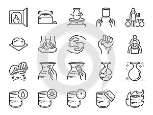 Pottery line icon set. Included icons as clay, terra-cotta, ceramics, porcelain , sculpture and more. photo