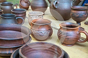 Pottery made from natural materials, handmade mug and plates