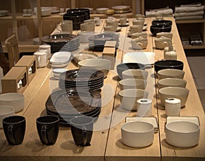 Pottery in a shop with kitchenware