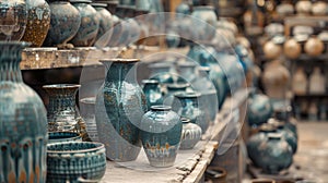 Pottery vases on a shelf