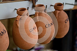 The pottery wine jugs in Cana of Galilee, Israel