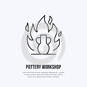 Pottery workshop, ceramics classes line icon. Clay studio tools sign. Hand building, sculpturing equipment shop sign