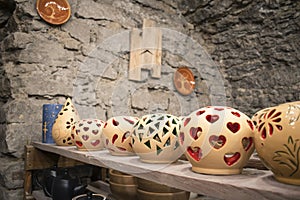 pottery workshop and store of pottery and jugs. Kamianets-Podilskyi, Khmelnytskyi region. Ukraine