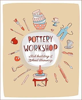 Pottery Workshop Studio invitation Pottery Worshop Studio invitation doodle style