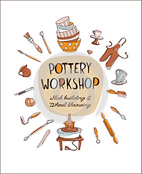Pottery Workshop Studio invitation Pottery Worshop Studio invitation doodle style