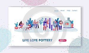 Pottery Workshop Website Landing Page. Characters Making and Decorating Pots, Earthenware, Ceramic Crockery, Group of People