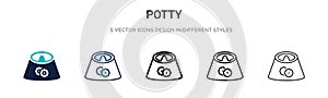 Potty icon in filled, thin line, outline and stroke style. Vector illustration of two colored and black potty vector icons designs