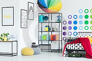 Poufs in colorful kid`s bedroom