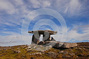 Poulnabrone dolmen, a portal tomb in The Burren in Ireland