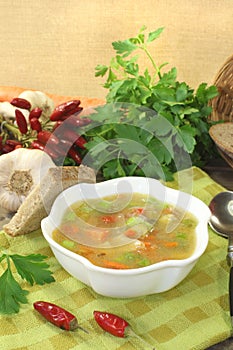 Poultry consomme with smooth parsley