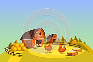 Poultry farm landscape vector banner or background