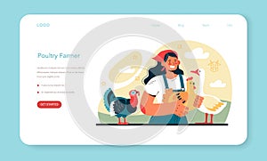 Poultry farm web banner or landing page. Shepherd with a domestic birds