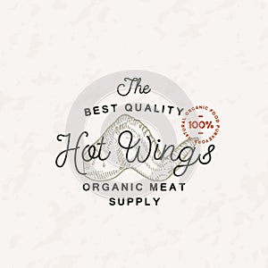 Poultry Vintage Vector Label Logo Template. Engraving Style Meat Illustration with Typography. Hand Drawn Retro Chicken