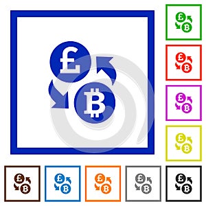 Pound Bitcoin flat framed icons