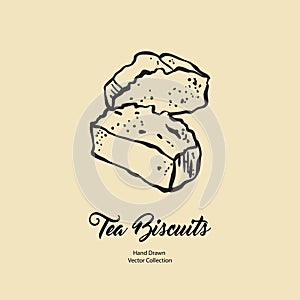 Pound cake chunks isolated hand drawn vector line illustration old style. Vector tea chocolate biscuit pie cooking logo photo