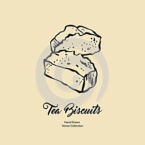 Pound cake chunks isolated hand drawn vector line illustration old style. Vector tea chocolate biscuit pie cooking logo