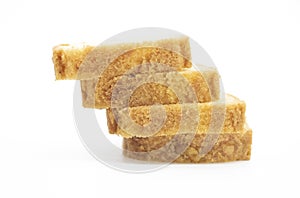 pound cake slices isolate on white background,front view