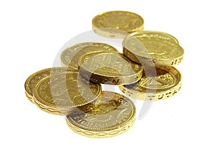 Pound coins on white