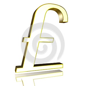 Pound currency symbol in yellow, gold on a white background as a 3D illustration, 3D rendering