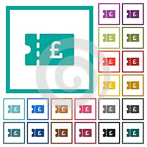 Pound discount coupon flat color icons with quadrant frames