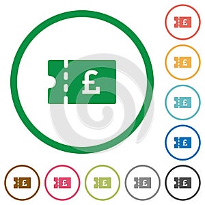 Pound discount coupon flat icons with outlines