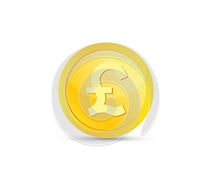 Pound Golden coin on white background. Currency symbols. Money sign. Vector illustration.