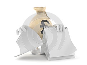 Pound money bag character with blank calendar