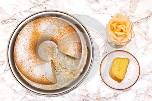 Pound orange cake with rose flower