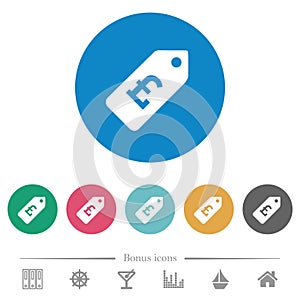 Pound price label flat round icons