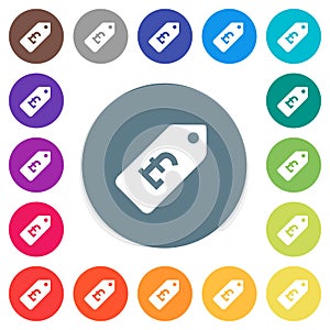 Pound price label flat white icons on round color backgrounds