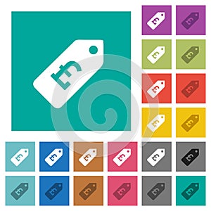 Pound price label square flat multi colored icons