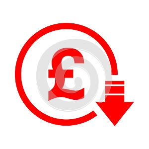 Pound reduction symbol, cost decrease icon. Reduce debt bussiness sign vector illustration