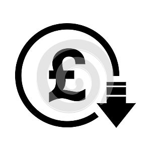 Pound reduction symbol, cost decrease icon. Reduce debt bussiness sign vector illustration