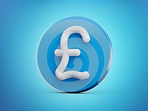 Pound sign icon. currency symbol. Money label. Blue circle button 3d illustration